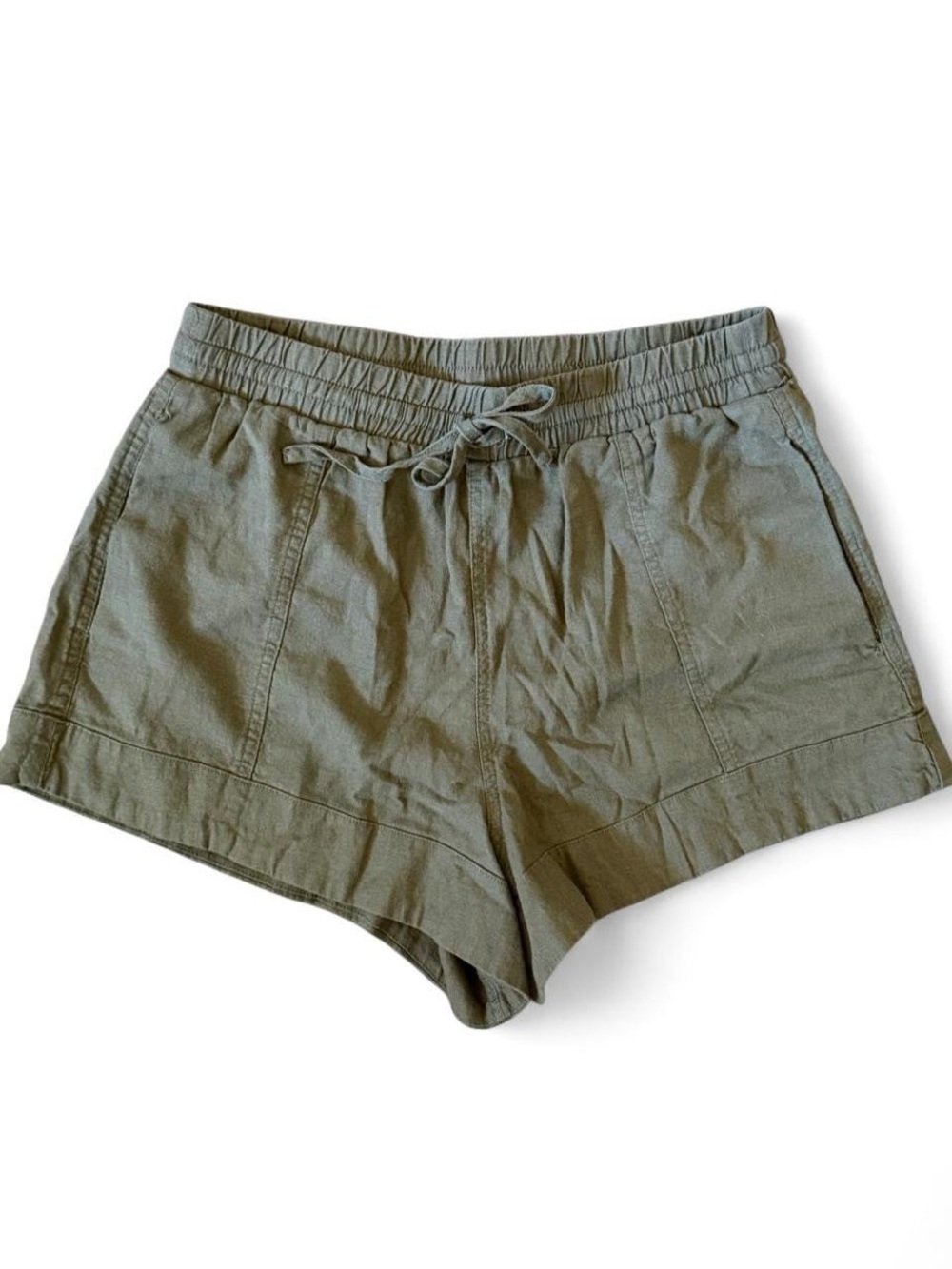 Old Navy Womens Coastal Boho Linen Blend Shorts Olive Green Drawstring